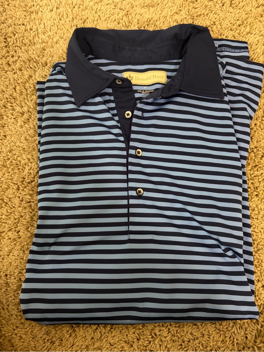 Donald Ross Men’s Navy and Light Blue Striped Polo